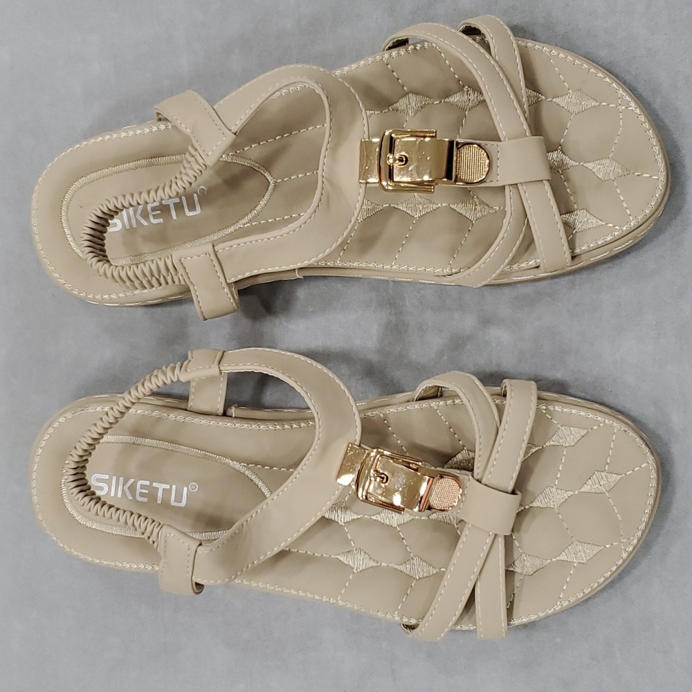 Siketu sandals women's size 9.5 EU 41 beige neutral rose gold faux buckle